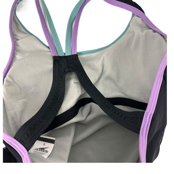 Speedo Women's Double Strap Racerback One Piece Swimsuit size 8 Black NEW - Picture 6 of 9